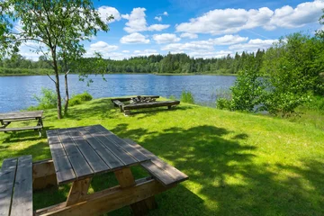 Foto op Canvas Swedish camping place close to the lake © Piotr Wawrzyniuk