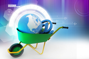 Wheelbarrow carrying earth and email sign