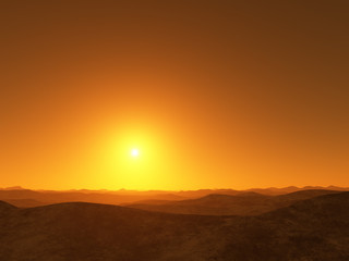 Fototapeta na wymiar Alien Planet. Landscape with bright star.