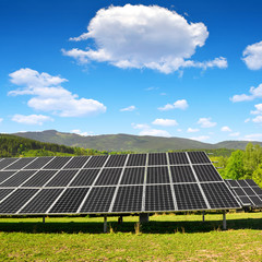 Solar panels in spring landscape