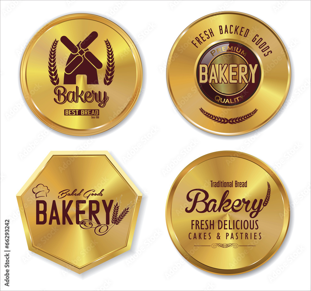 Wall mural set of golden bakery labels