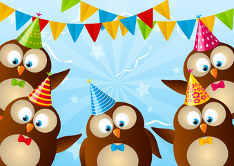 Birthday card with funny owls