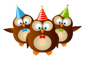 Cute Birthday owls isolated on white