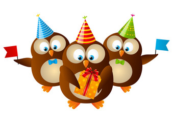 Cute Birthday owls isolated on white