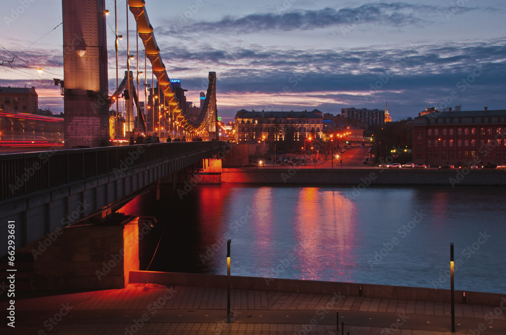 Wall mural Moscow Sightseeing Krimsky Bridge at sunset