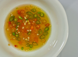 Fish sauce, paprika and lemon juice,Close-up