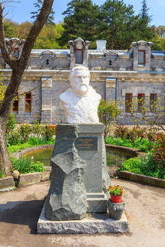 Prince Lev Golitsyn monument within Massandra wine factory,.