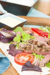 Grilled Beef Wraps - Griddled sirloin steak and blue cheese wrap