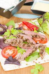 Grilled Beef Wraps - Griddled sirloin steak and blue cheese wrap