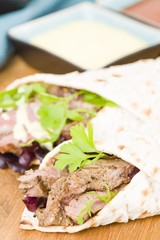 Grilled Beef Wraps - Griddled sirloin steak and blue cheese wrap