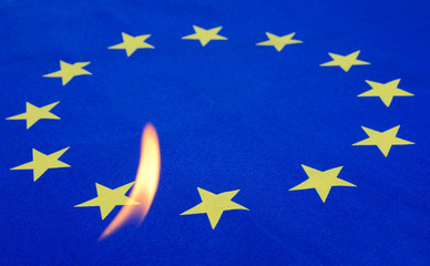 Europe Flag in Fire.