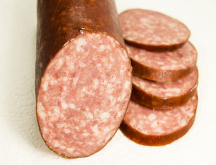 The sausage cut on slices