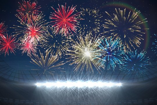 Fireworks Exploding Over Football Stadium