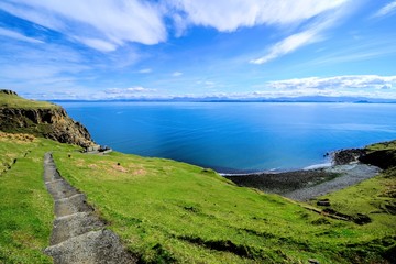 View over the green coastline of the Isle of Skye, Scotland