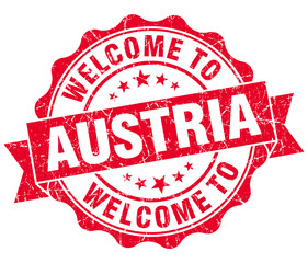 Obraz premium Welcome to Austria red grungy vintage isolated seal