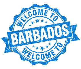 Welcome to Barbados blue grungy vintage isolated seal