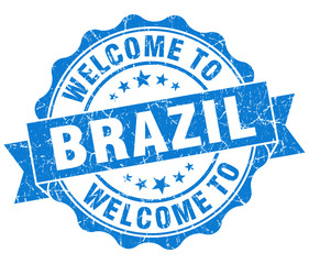 Welcome to Brazil blue grungy vintage isolated seal