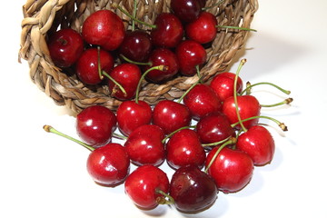 Sweet fresh cherries in basket