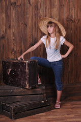 Fototapeta na wymiar Girl in jeans with trunk
