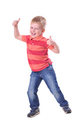 Happy boy with super sign portrait