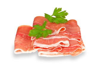 Hamon served with parsley isolated on a white background