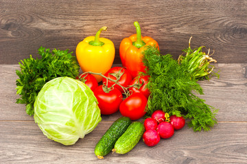 fresh vegetables on a wooden background