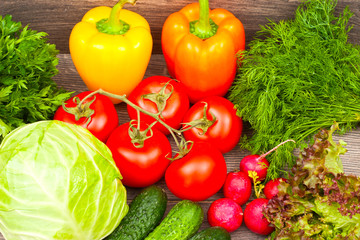 fresh vegetables on a wooden background