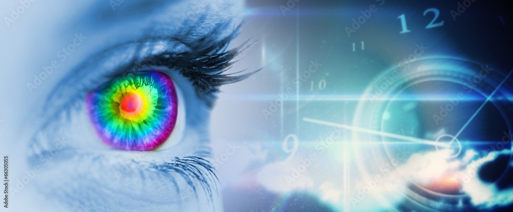 Poster composite image of pyschedelic eye on blue face