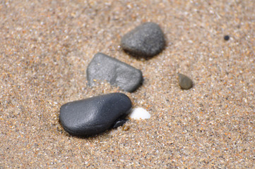 Fototapeta na wymiar Czarny walec na mokrym piasku plaży