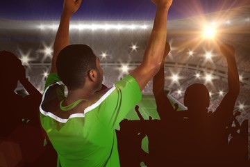 Fototapeta premium Composite image of cheering football fan in green jersey