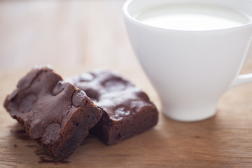 Chewy Fudgy chocolate chip Homemade Brownies with hot milk