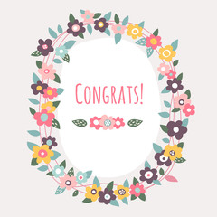 Cute vector flower wreath congratulation