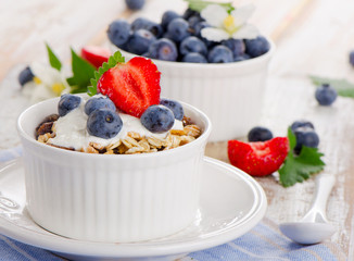 Muesli and yogurt with fresh berries.