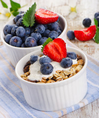 Muesli and yogurt with fresh berries.