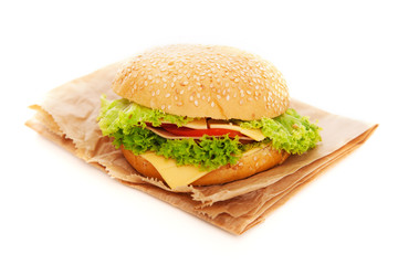Delecious hamburger isolated on white background