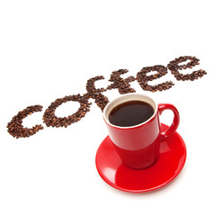 Coffee sign made of roasted beans