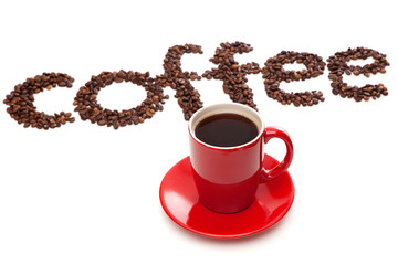 Coffee sign made of roasted beans