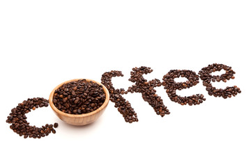 Coffee sign made of roasted beans