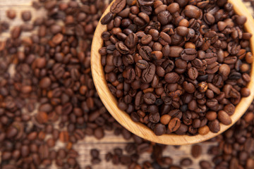 Roasted coffee beans in a bowl