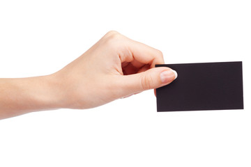 Female hand holding a business card