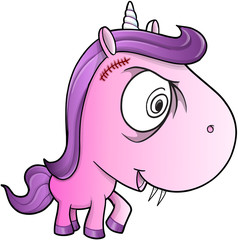 Crazy Insane Unicorn Pony Vector Illustration Art