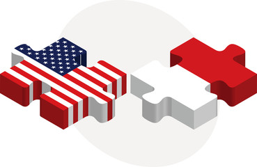 USA and Indonesia Flags in puzzle