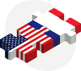 USA and France Flags in puzzle