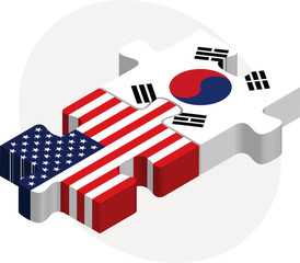 USA and South Korea Flags in puzzle