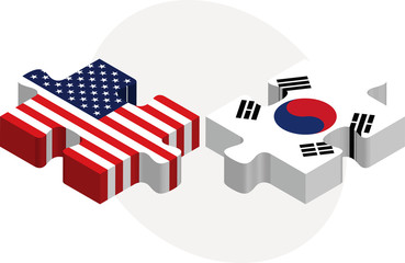 USA and South Korea Flags in puzzle