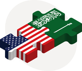 USA and Saudi Arabia Flags in puzzle