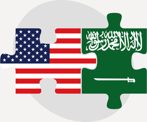 USA and Saudi Arabia Flags in puzzle