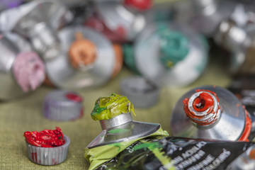 Tubes of acrylic color crushed and consumed