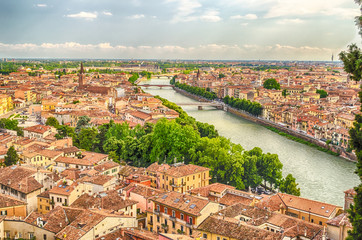 Panoramic View Over Verona and Adige River, Italy