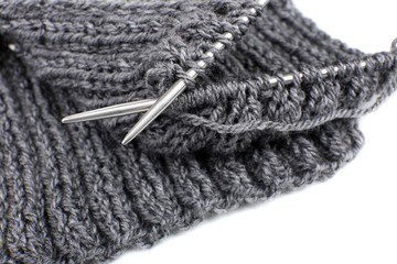 Knitting with spokes close up